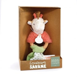 Doudou girafe - hochet en bois