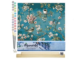 Peinture par Numéro Figured'Art - Fleurs et oiseaux 2 - Kit de Loisir Créatif DIY Numéro d'Art Complet - 40x50cm toile roulée + châssis en bois à monter