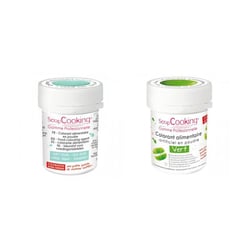 2 colorants alimentaires en poudre - vert d'eau-vert