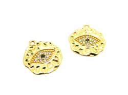 1 Breloque martelée irrégulière - oeil zircons - 14*13mm - plaqué or 18K