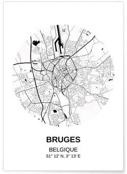 Affiche Carte Bruges | A3 : 29,7x42cm