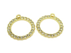 2 Pendentifs ronds avec 2 trous 31*27mm doré et strass