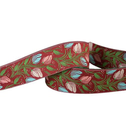 Galon jacquard fleurs rouge bourgogne 24mm au mètre