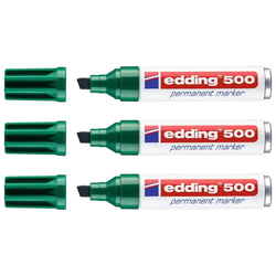 Lot de 3 marqueurs permanents EDDING 500 corps aluminium vert pointe biseautée 2-7 mm