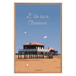 Tableau mural encadré illustration île aux oiseaux 65x97 cm