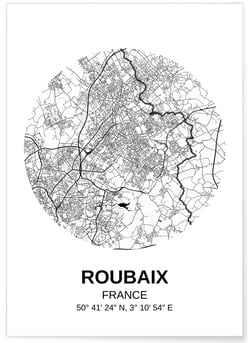 Affiche Carte Roubaix | A3 : 29,7x42cm
