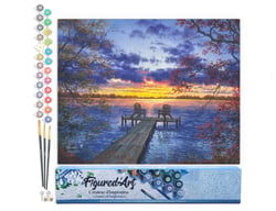 Peinture par Numéro Figured'Art - Ponton au coucher de soleil - Kit de Loisir Créatif DIY Numéro d'Art Complet - 40x50cm sans châssis en bois
