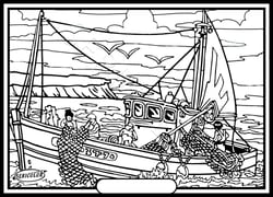 Tableau velours a colorier Bateau de pêche Sericolor