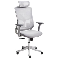 Chaise de Bureau en Maille Gris Accoudoirs et Appui-tête Réglables Hauteur du Siège Base Pivotante Dossier Inclinable
