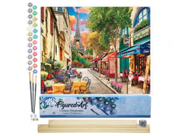 Peinture par Numéro Figured'Art - Ruelle à Paris - Kit de Loisir Créatif DIY Numéro d'Art Complet - 40x50cm toile roulée + châssis en bois à monter
