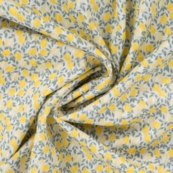 Tissu Voile de Coton digital brodé Ava petits citrons sur fond Ecru
