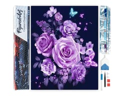 Diamond Painting Broderie Diamant Figured’Art 40x50cm toile entière roulée avec diamants carrés - Fleurs et Papillons en Violet