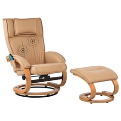 Fauteuil Inclinable Marron Clair Cuir PU Rembourré avec Repose-Pieds Cadre en Bois Fonction Massante Chauffante Design Rétro