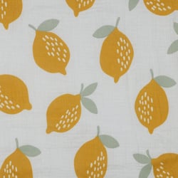 Tissu Double gaze de Coton Poppy Citrons sur fond Blanc
