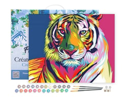 Peinture par Numéro Figured'Art avec Cadre - Tigre Pop Art 2 - Kit de Loisir Créatif DIY Numéro d'Art Complet - 40x50cm toile tendue sur châssis