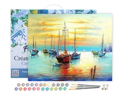 Peinture par Numéro Figured'Art avec Cadre - Voiliers au port - Kit de Loisir Créatif DIY Numéro d'Art Complet - 40x50cm toile tendue sur châssis