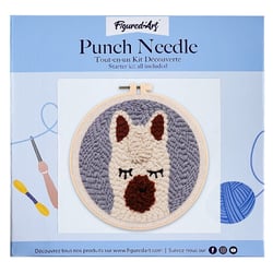 Figured'Art Punch Needle Kit Complet pour Adultes et Enfants - Petit Lama - Parfait pour Débutant. Set prêt à broder taille 20x20cm avec cadre circulaire