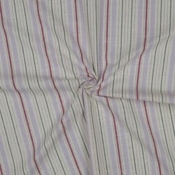Tissu Coton fil teint rayé Lurex Lilas, Framboise & Vert sauge sur fond Ecru