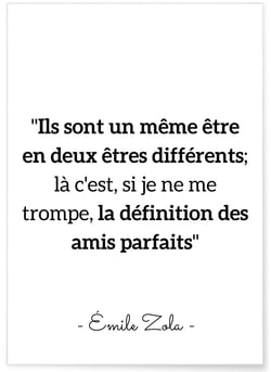 Poster citation Emile Zola 'Amis parfaits' | A3 : 29,7x42cm
