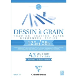 Bloc Dessin A Grain Colle A3 - 125G - 40 Feuilles - Clairefontaine