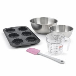 Set pâtisserie avec moule 6 tartelettes 28 x 18 cm en silicone, 2 bols à mixer, verre mesureur et spatule Zenker