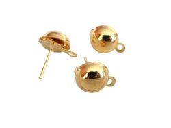 2 Paires boucles d'oreilles puce boule avec boucle 14*10mm Or 18K