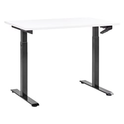 Bureau Réglable Manuellement Plateau Blanc et Structure Acier Noir 120 x 72 cm Hauteur Ajustable Assis Debout Pieds Carrés Design Moderne