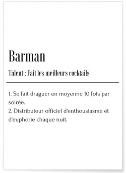 Affiche Définition Barman | A3 : 29,7x42cm