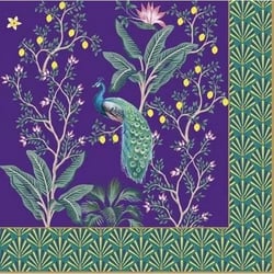 4 serviettes en papier découpage collage 33 cm Easy Life OISEAU PAON FLEUR