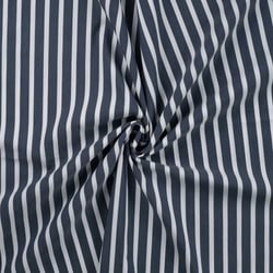 Tissu Coton Stretch rayé Rayures Blanche sur fond Bleu marine