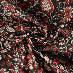 Tissu Voile de Coton indien Block print Tara floral sur fond Noir