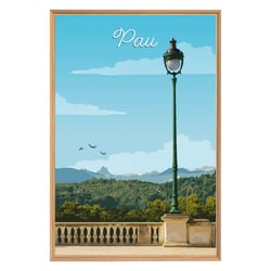 Tableau mural encadré illustration terrasse Pau 65x97 cm