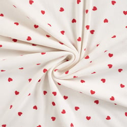 Tissu Jersey Coton Bord côte Coeurs rouges sur fond Ecru
