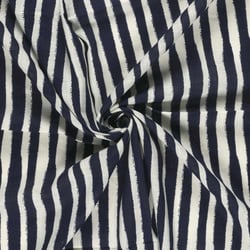 Tissu Coton Viscose aspect Lin rayures écru sur fond Bleu marine