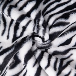 Tissu Fausse fourrure Léna Zébré Noir sur fond Blanc