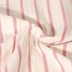 Tissu Double Gaze de Coton Teint en fil rayé rose sur fond Ecru