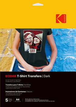 KODAK T-Shirt Transfers - T-Shirt à Créer et Personnaliser, Papier Transfert Thermocollant de Haute Qualité, Logiciel Inclus, Longue Durée de Vie et Résistance à la Décoloration - Noir