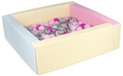 Piscine à balles carrée avec 200 balles – bords 3 couleurs/transparent, rose, gris, argent, rose p - Velinda