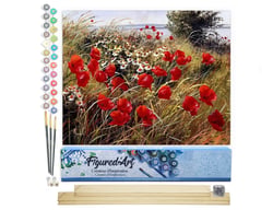 Peinture par Numéro Figured'Art - Fleurs champêtres - Kit de Loisir Créatif DIY Numéro d'Art Complet - 40x50cm toile roulée + châssis en bois à monter