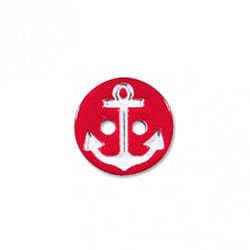 Bouton 2 trous ancre marine rouge/blanc 13mm