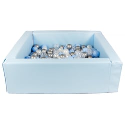 Piscine à balles carrée avec 200 balles – bleu clair/perle, transparent, bleu clair, argent - Velinda