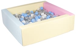 Piscine à balles carrée – 200 balles bords 3 couleurs/blanc, transparent, bleu clair, gris, argent - Velinda