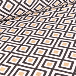 Tissu Jacquard Losanges dorés et noirs sur fond Blanc cassé