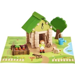 La Cabane du Jardinier 60 Pieces - Jeu de Construction en Bois Naturel, Tapis et Accessoires Inclus, 22x18,5x8,5 cm