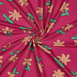 Tissu Jersey Coton Bio Jennifer Bouron fleurs Abricot sur fond Magenta fuschia