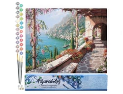 Peinture par Numéro Figured'Art - Vue Mer depuis le Patio - Kit de Loisir Créatif DIY Numéro d'Art Complet - 40x50cm sans châssis en bois