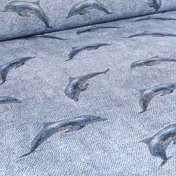 Tissu Jacquard Gobelin Dauphins sur fond Bleu chiné