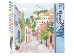 Peinture par Numéro Figured'Art - Ville à flanc de colline pastel - Kit de Loisir Créatif DIY Numéro d'Art Complet - 40x50cm sans châssis en bois