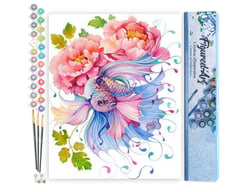 Peinture par Numéro Figured'Art - Fleurs et Poisson entrelacés - Kit de Loisir Créatif DIY Numéro d'Art Complet - 40x50cm sans châssis en bois