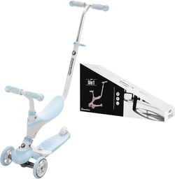 HyperMotion Trottinette Enfant Évolutive 50 KG Max Modulable 5 en 1 Draisienne Vélo Poussoir Siège Amovible Repose-pieds Selle Volant Réglable Bleu